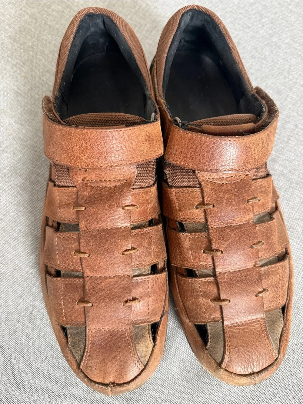 H.S. Trask Prize Brown Leather Fisherman Sandals - Classic Woven Slip-On